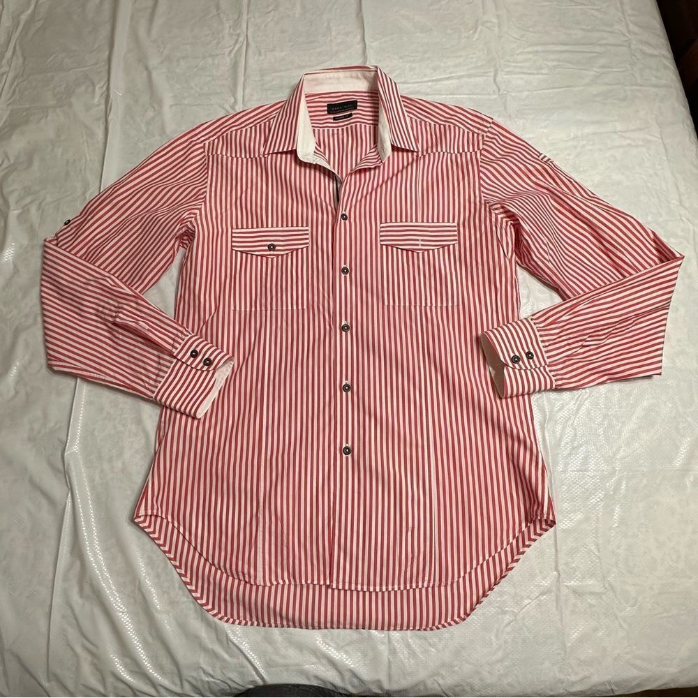 Red Striped Zara Man Tailored Fit Long sleeve Shirt size 16” collar M/L